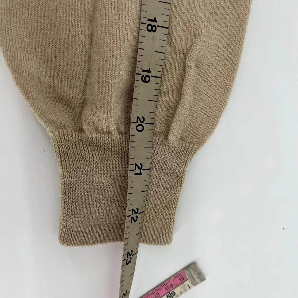JO S A BANK Mens V Neck Sweater L 100% Italian Merino Wool Beige Long Sleeve - Picture 6 of 7